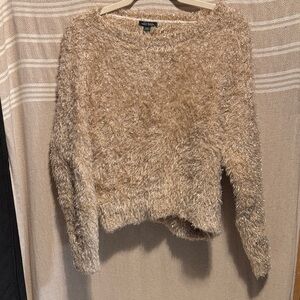 Wild Fable Fuzzy White Sweater with Gold Shimmer